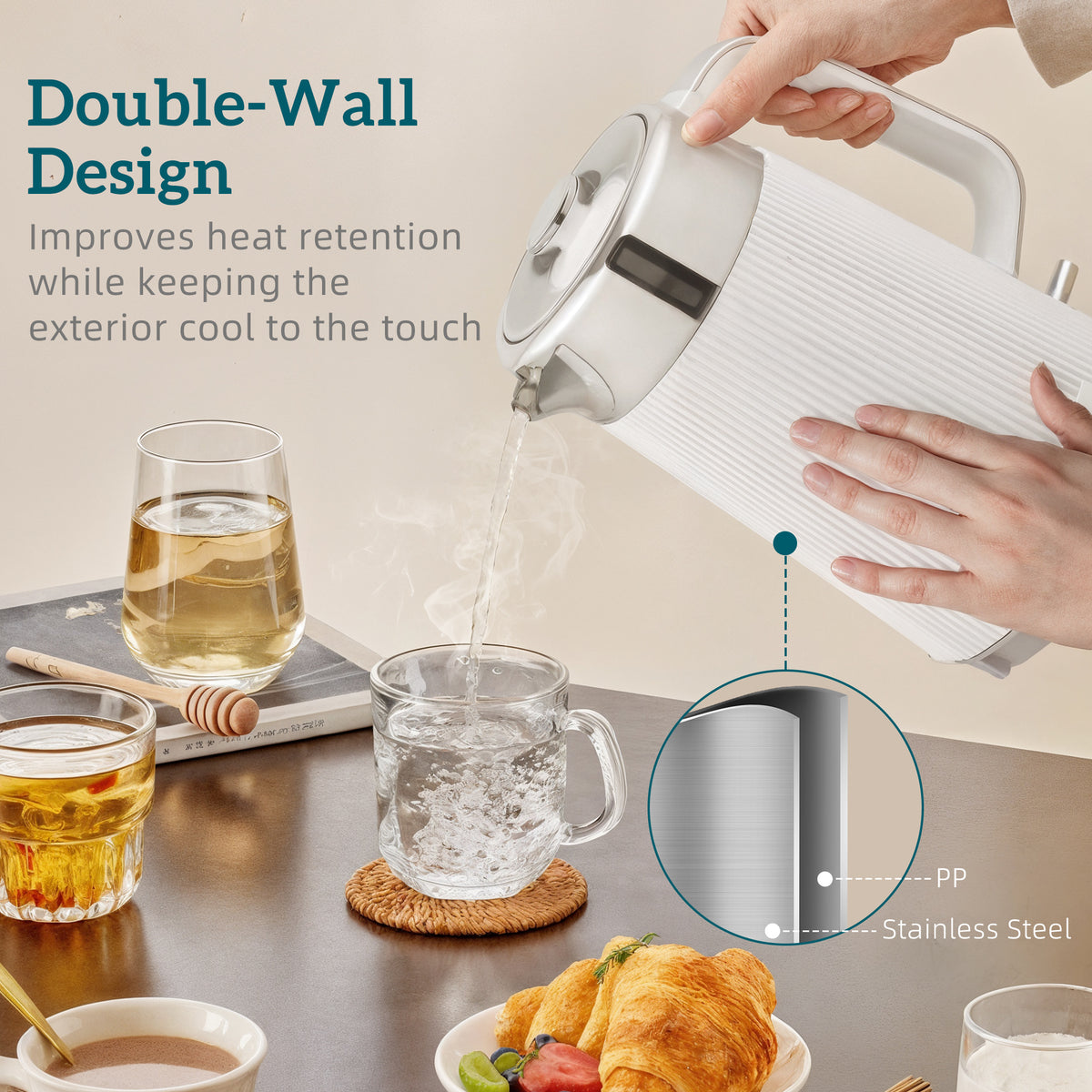 Electric Stainless Steel Kettle and Toaster Set, 3000W 1.7L UK Strix Thermostat Fast Boil Kettle w/ Limescale Filter, Cool Touch Body, 4 Slice Toaster with 7 Browning Levels, White