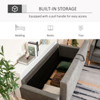 HOMCOM 3 Seater Storage Sofa, Fabric Couch with Hidden Under Seat Storage, Thick Cushions, Compact Space Saving Settee with Rubberwood Legs for Living Room, Apartment, Grey