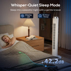 96 cm Tower Fan with WiFi App Control, Standing Floor Fan with 3 Speed 4 Modes, 12 Hour Timer and Night Light White