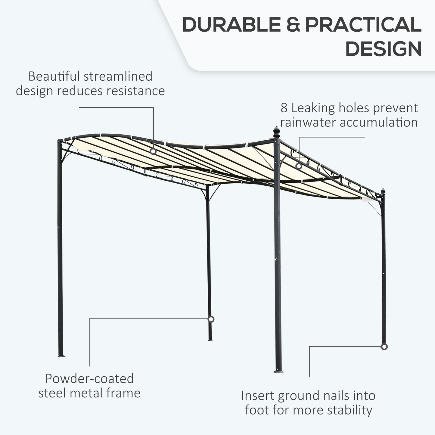 Outsunny 3x3 m Wall Mounted Garden Porch with UV Protection, Cream White