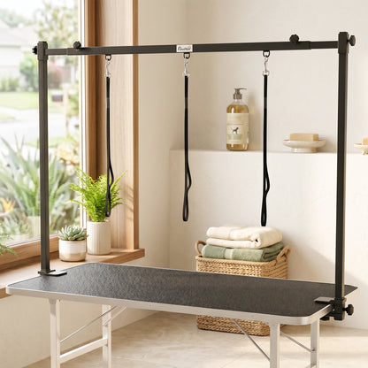 PawHut Dog Grooming Arm Adjustable H-Shape Dog Grooming Table Arm with Clamp and 3 Nooses Black