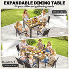 Outsunny 7 Piece Rattan Garden Furniture Set, 6 Seater Garden Table and 6 Stackable Chairs with Extendable Acacia Wood Tabletop