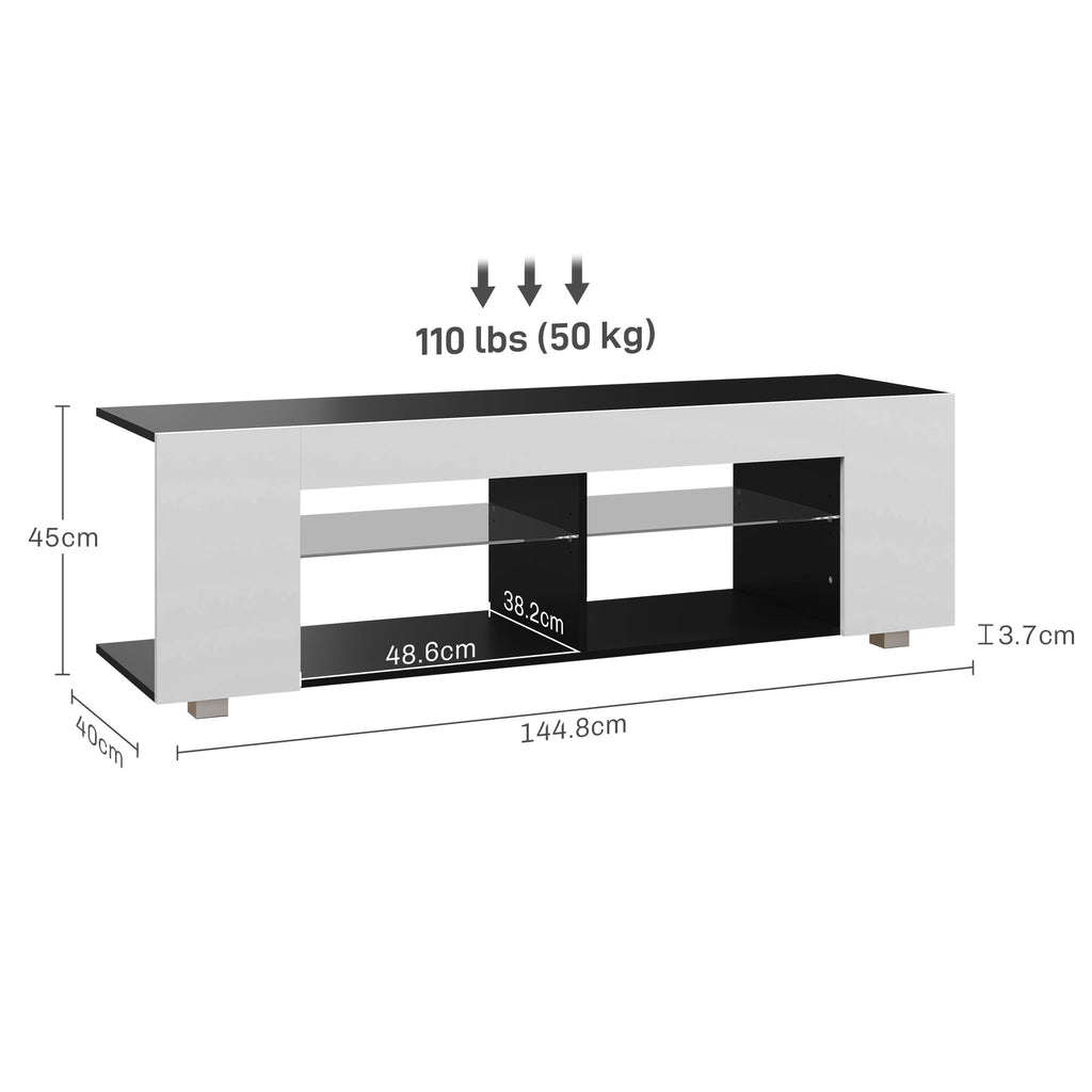 Multi-Shelf TV Cabinet, with Adjustable LED Lights - White