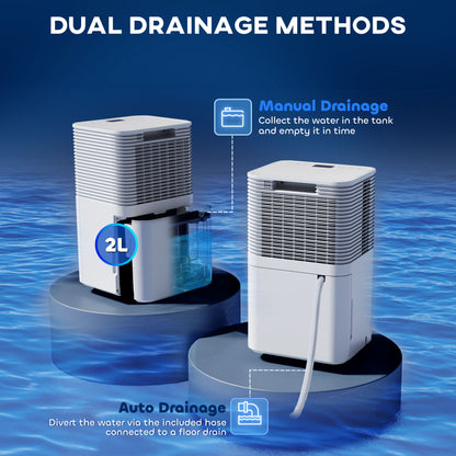 10L/Day Dehumidifier with 2L Water Tank, Laundry Drying, Automatic Humidity Sensor, Electric Portable Dehumidifier with 24H Timer, 3 Modes for Home Damp, Mould and Condensation