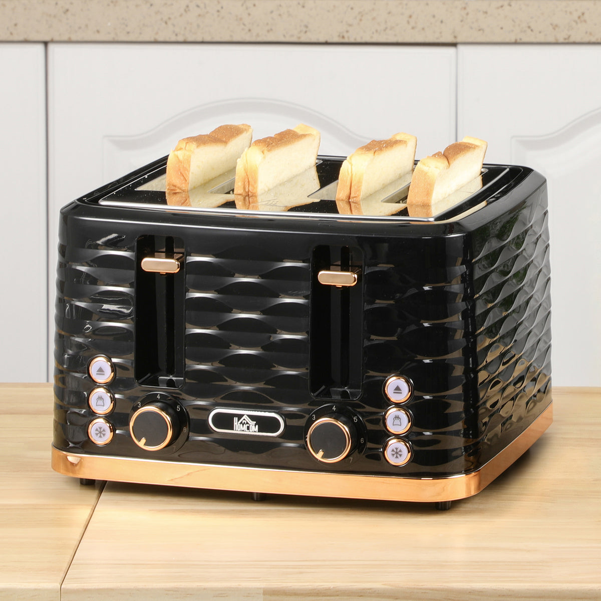 Four-Slice Rippled Toaster - Black