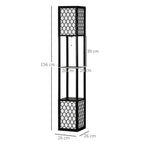 Floor Lamp with Shelves, Modern Tall Standing Lamps with Fabric Lampshade, Chain Switch and Dual Light for Living Room, Bedroom, Bulb not Included, Black