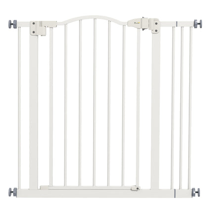 PawHut Metal 74-87cm Adjustable Pet Gate Safety Barrier w/ Auto-Close Door White