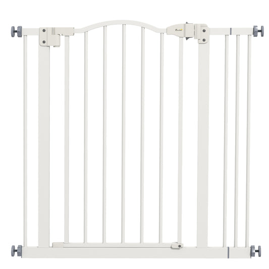 PawHut Metal 74-87cm Adjustable Pet Gate Safety Barrier w/ Auto-Close Door White