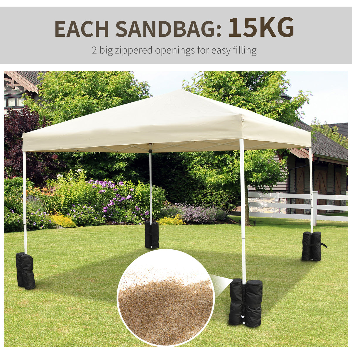 Outsunny 15 kg Heavy Duty Gazebo Weight Sand Bags, 4 pcs Leg Weights Marquee Tent Canopy Base for Trampoline Pop Up Gazebo Tent