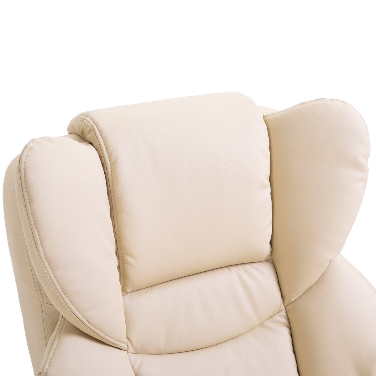 360° Swivel Recliner Chair with Footstool, PU Leather Manual Recliner Armchair with Footstool, Solid Wood Base, Upholstered Reclining Chair for Living Room, Bedroom, Office, Cream