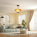 Tiffany Style Ceiling Light, Vintage Chandelier with 3 E27 Sockets, Semi Flush Mount for Living Room, Bulbs Not Included