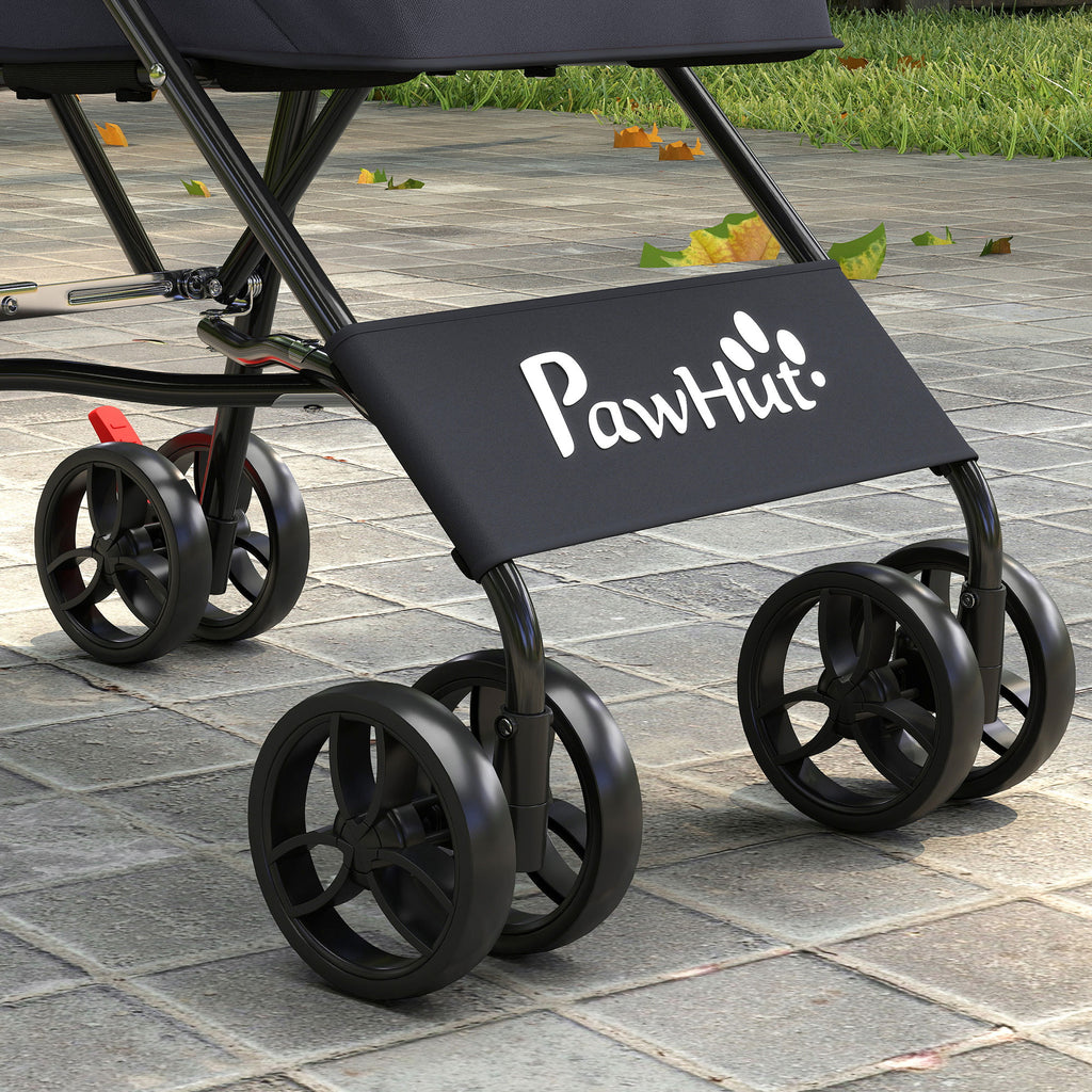 PawHut Dog Stroller, Foldable Cat Dog Pram for Miniature Breeds, Pet Stroller with Brake, Mesh Windows, Dark Grey
