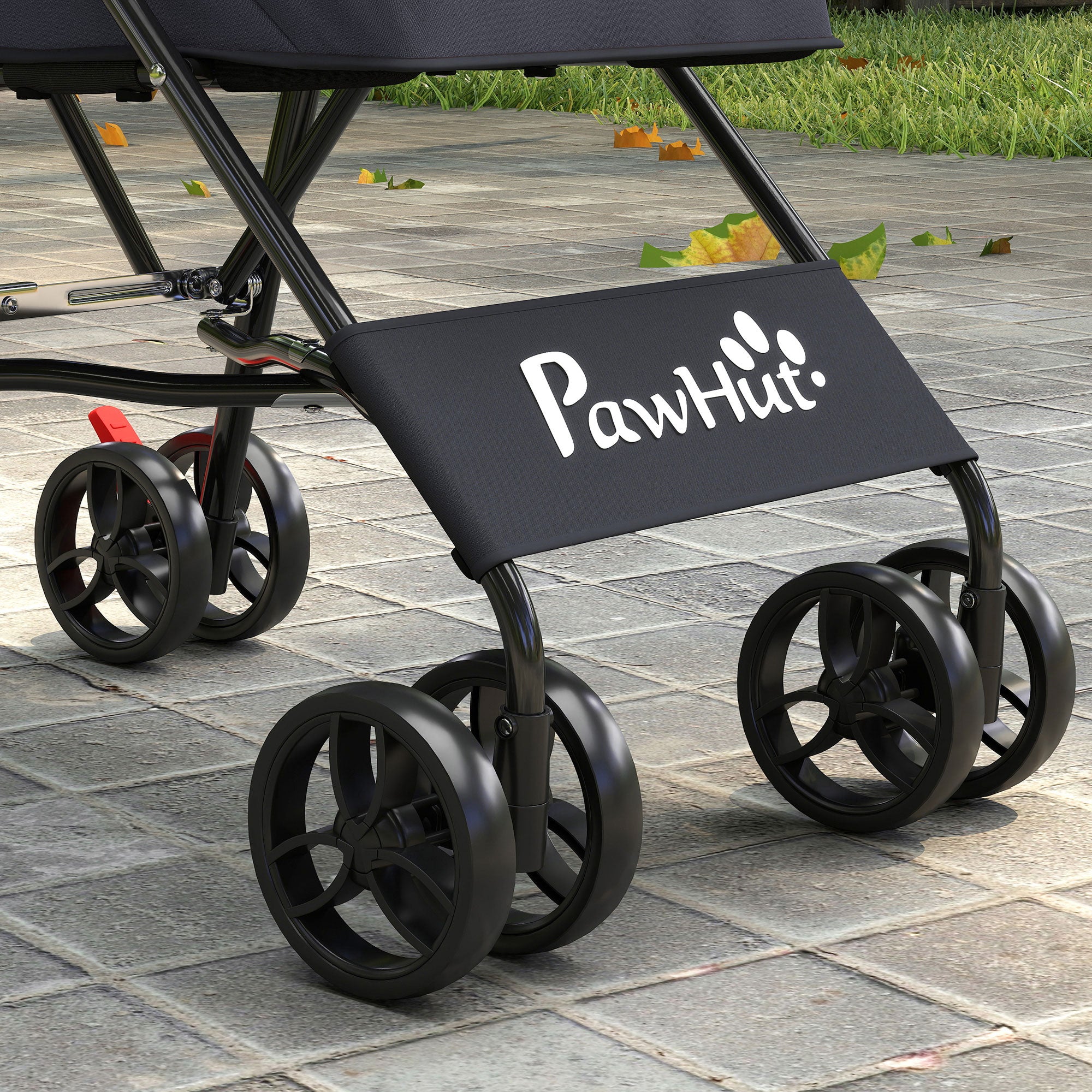 PawHut Dog Stroller, Foldable Cat Dog Pram for Miniature Breeds, Pet Stroller with Brake, Mesh Windows, Dark Grey