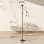 LED Floor Lamp for Living Room, 180cm Tall Standing Lamp, Mother and Child Uplighter with Adjustable Gooseneck, Black