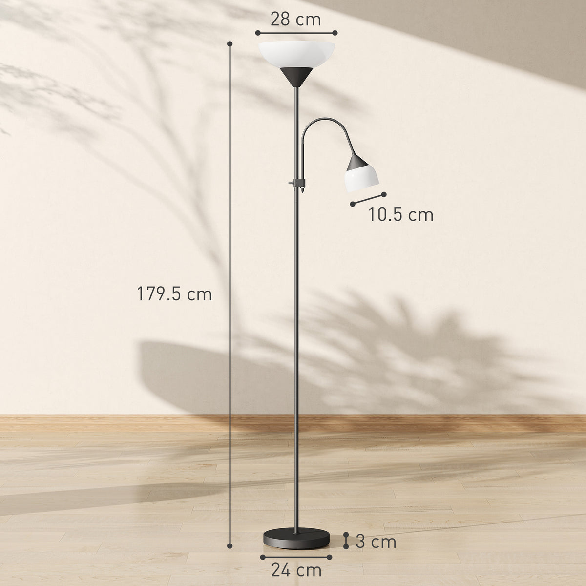 LED Floor Lamp for Living Room, 180cm Tall Standing Lamp, Mother and Child Uplighter with Adjustable Gooseneck, Black