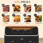 8L Dual Basket Air Fryer, 80-200? Air Fryer Oven with 2 Baskets and Sync Function - Black/Silver