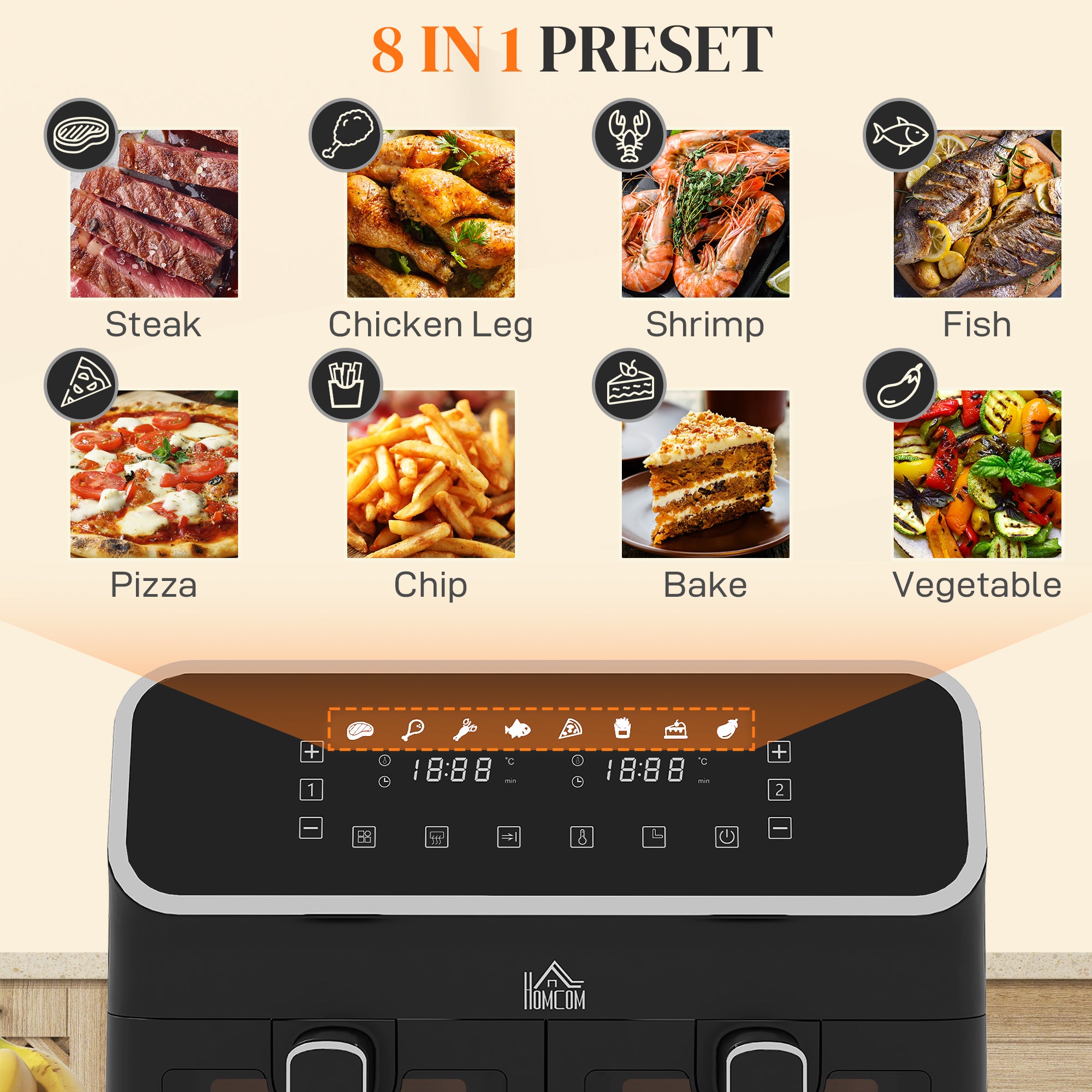 8L Dual Basket Air Fryer, 80-200? Air Fryer Oven with 2 Baskets and Sync Function - Black/Silver