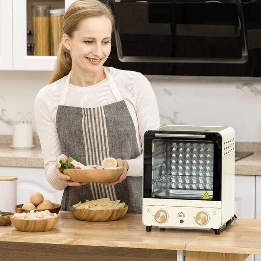 Mini Oven, 15 Litres Electric Oven and Grill with 60-230? Adjustable Temperature, 60 Minute Timer, Include Baking Tray, Wire Rack and Crumb Tray, 1000W, Cream White