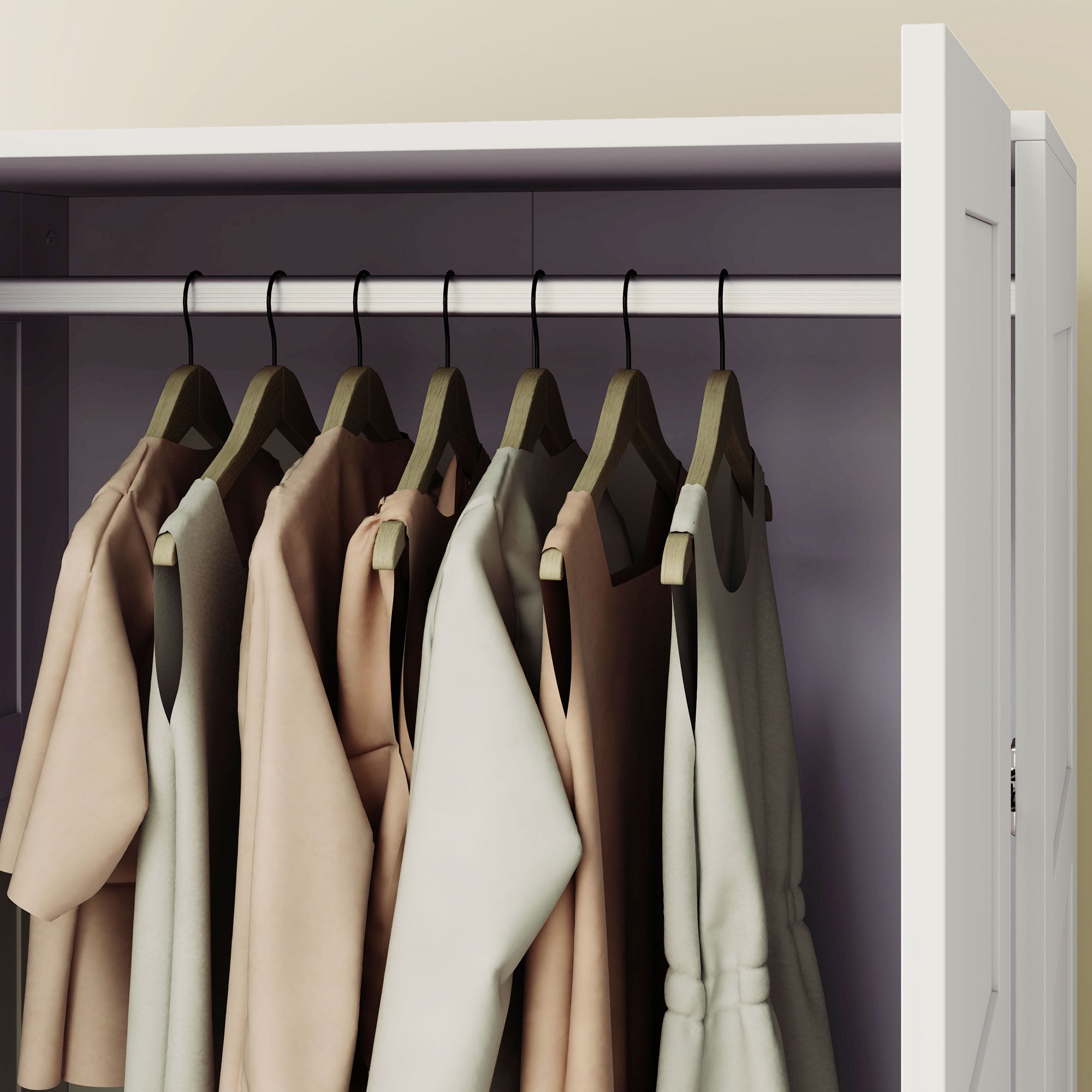 Double Paneled Door Wardrobe, with Shelves - White