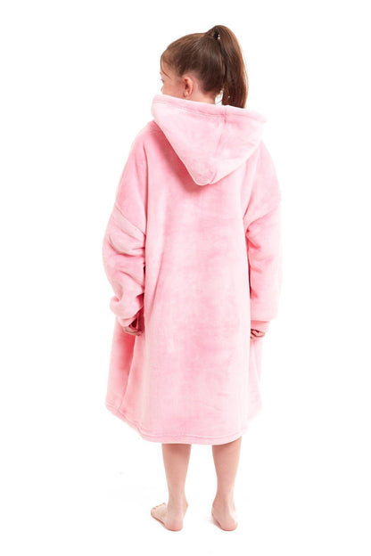 Kids Oversized Hooded Fleece Blanket Ultra-Soft Sherpa Fur with Elastic Cuffs and Double Pocket for Ages 8-15 by Daisy Dreamer