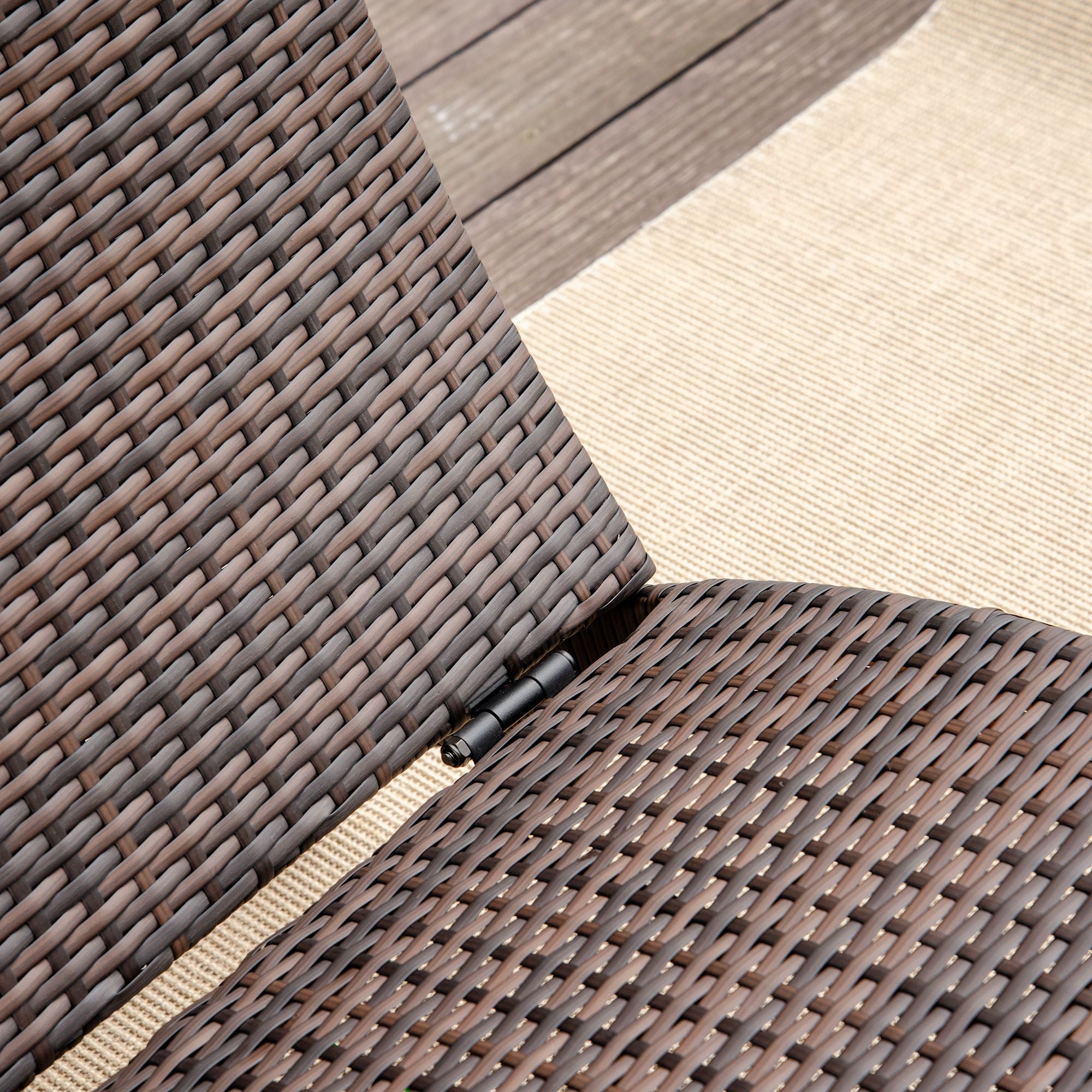 Outsunny Folding Sun Lounger, PE Rattan Garden Lounger Chair with Soft Padded Cushion, Ergonomic Curved Design Sun Bed for Balcony, Garden, Brown