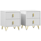 Set of 2 Elegant Chest of Two Drawers - White/Gold-Tone