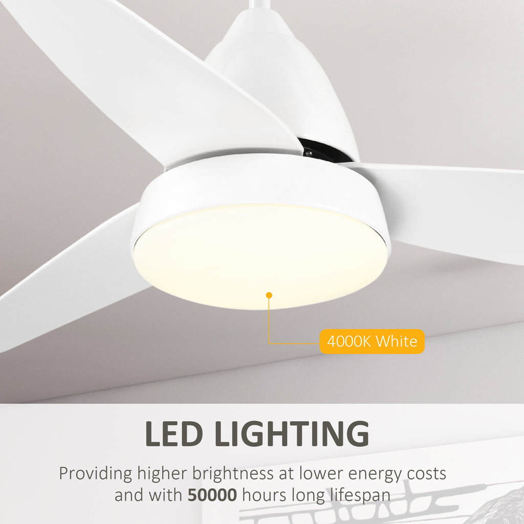 Modern Ceiling Fan with Light, 48-Inch White Small Fans for Bedroom Indoor, Reversible Flush Mount Low Profile Ceiling Light with Remote Control, 3 Blades, 6 Speeds, Timer