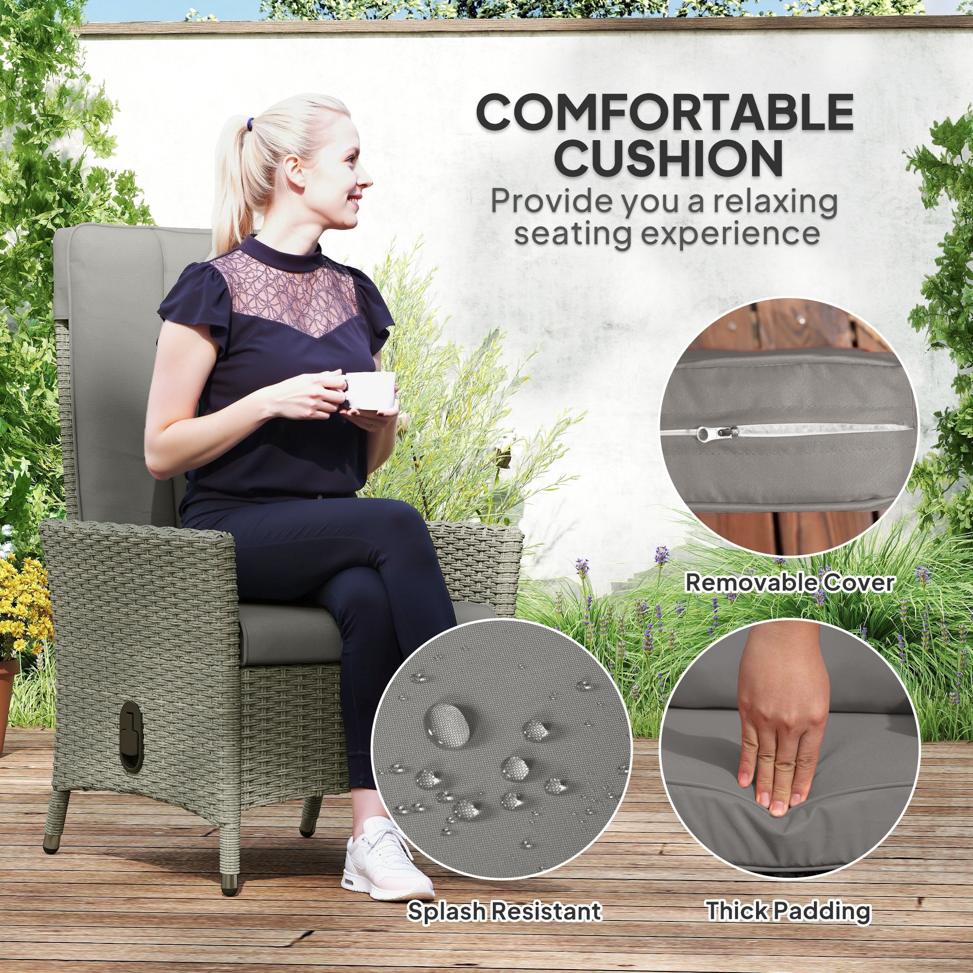Outsunny 105°-150° Reclining Rattan Chair - Grey