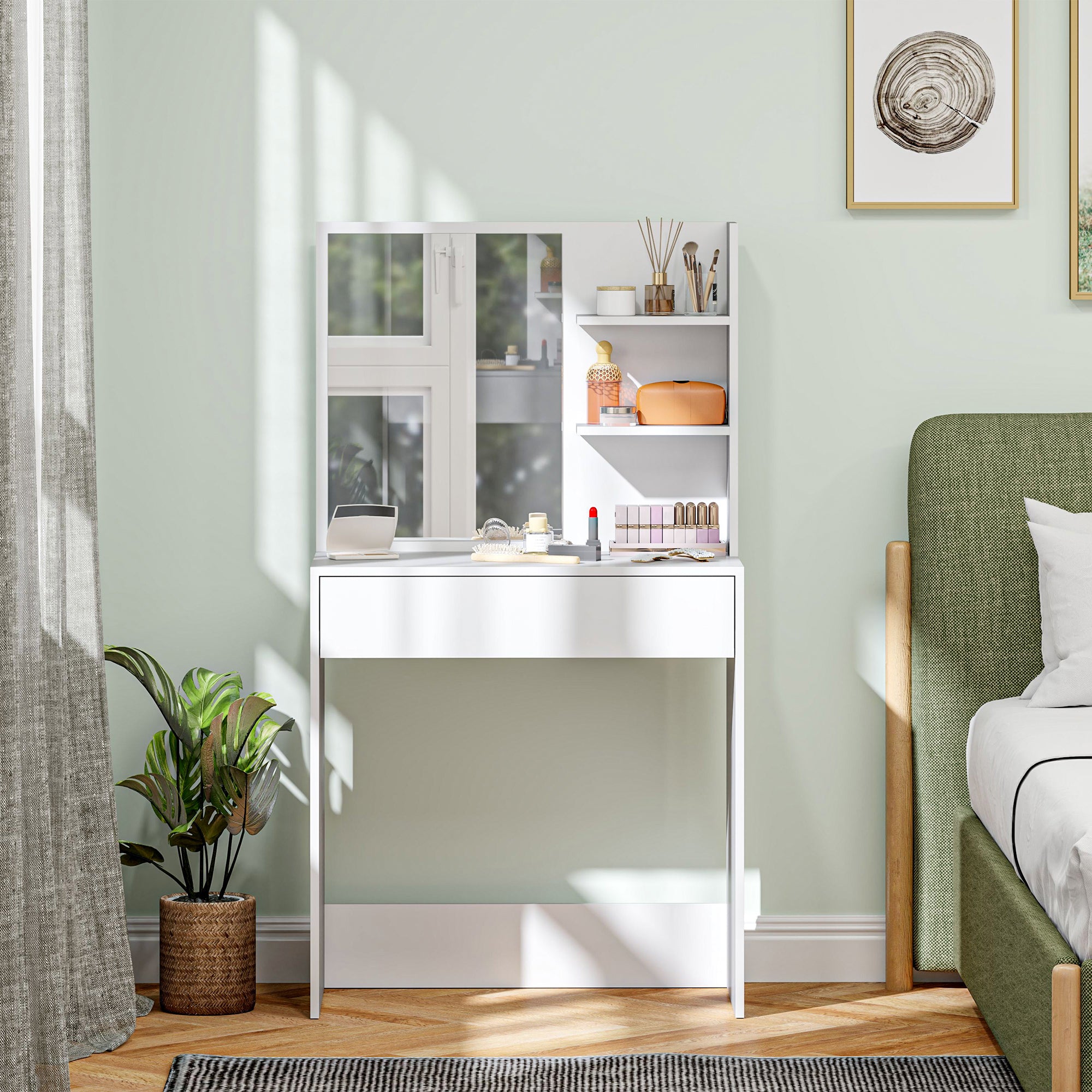 HOMCOM Dressing Table with Mirror and Storage - White