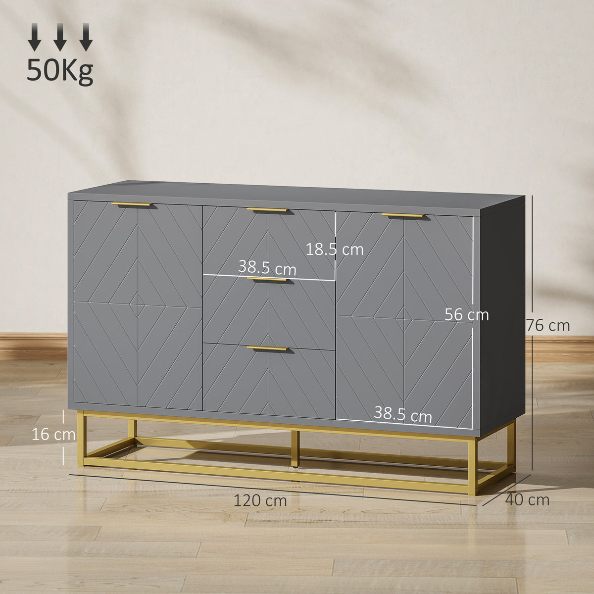 Sideboard with 3 Drawers and Adjustable Shelves for Living Room - Grey