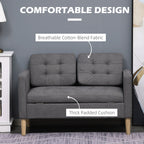 HOMCOM 2 Seater Storage Sofa, Fabric Couch with Hidden Under Seat Storage, Thick Cushions, Compact Space Saving Settee with Rubberwood Legs for Living Room, Apartment, Grey