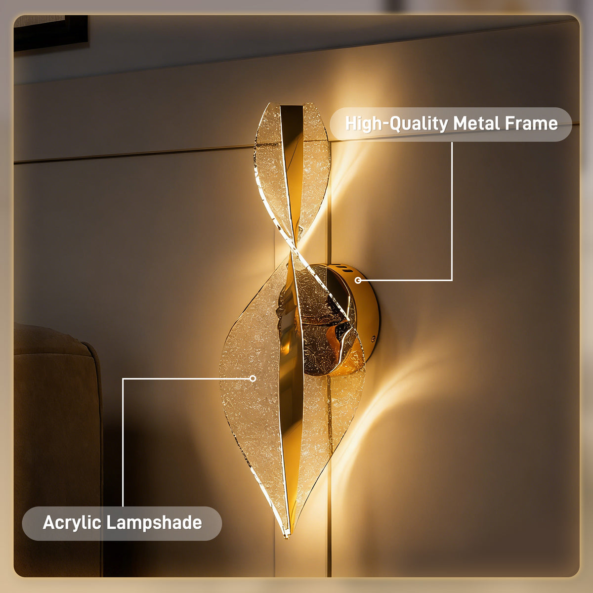 Led Wall Lamp 2 Pack, 13W Modern Indoor Spiral Wall Light, Colour Temperature Adjustable 3000K/4000K/6500K, for Bedroom, Living Room, Hallway, Stairs, Gold Tone