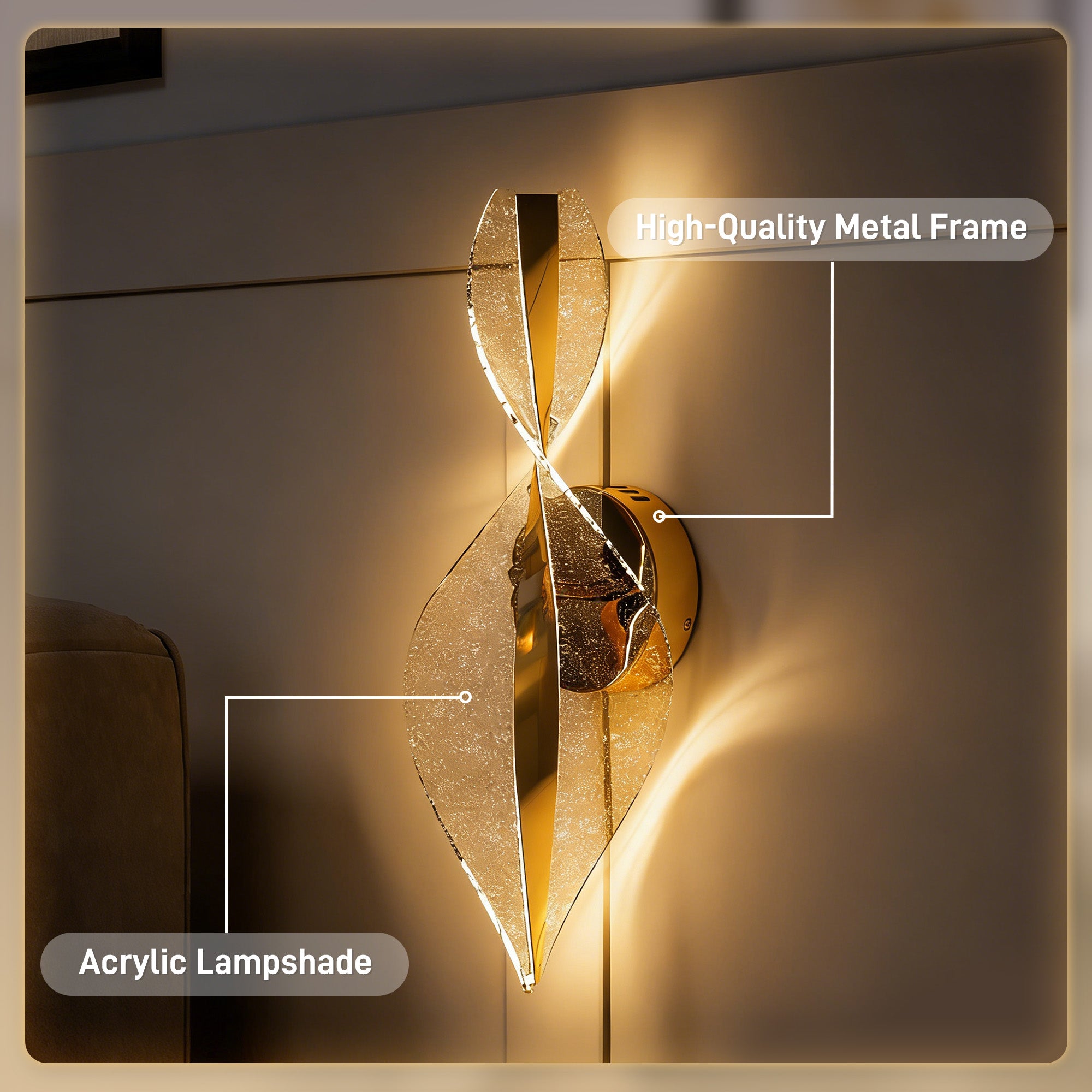 Led Wall Lamp 2 Pack, 13W Modern Indoor Spiral Wall Light, Colour Temperature Adjustable 3000K/4000K/6500K, for Bedroom, Living Room, Hallway, Stairs, Gold Tone