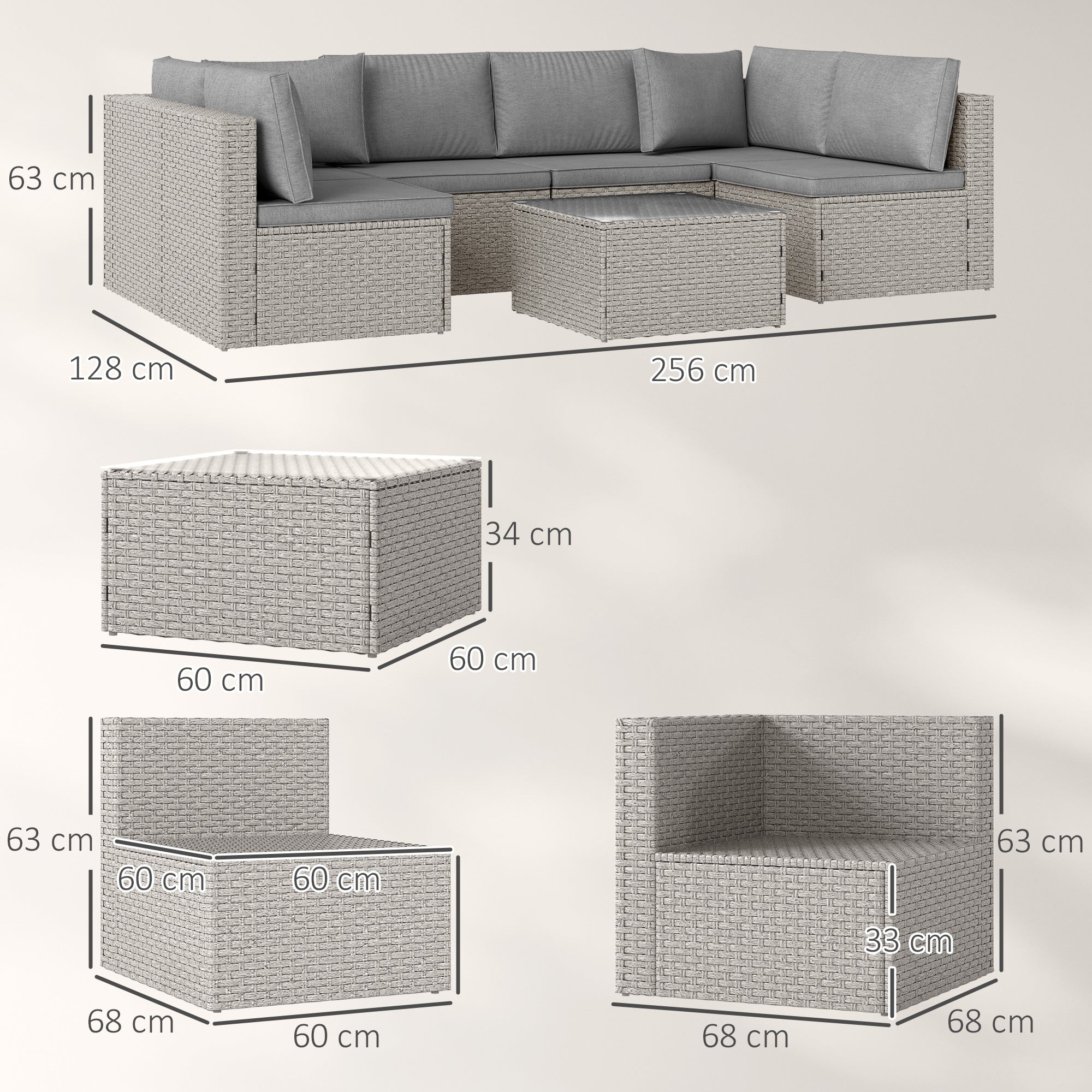 Outsunny Seven-Piece Modular Rattan Set - Grey