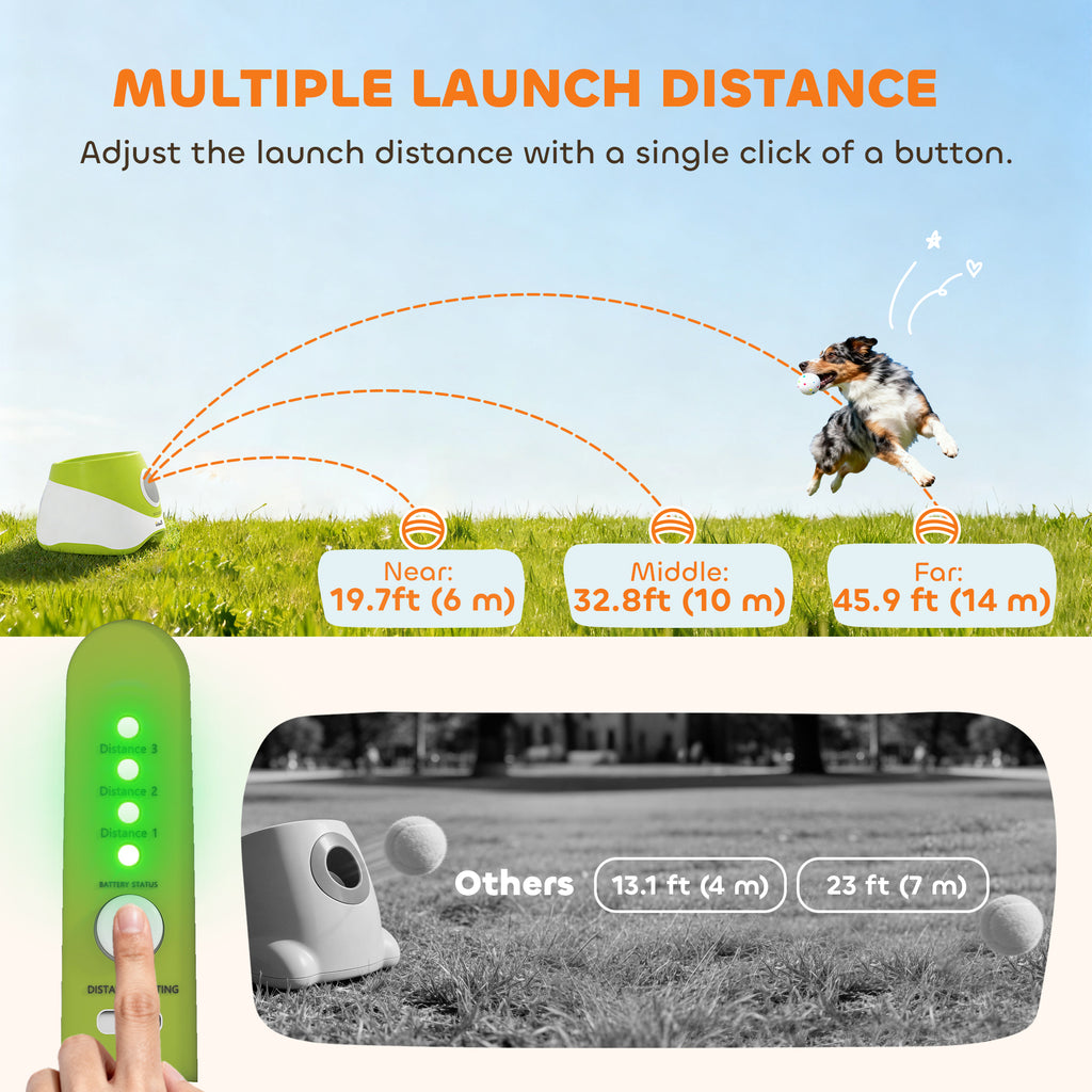 PawHut Automatic Dog Ball Launcher with 5 ETPU Tennis Balls 2.3", 3 Distance Settings 20/33/46ft, Green