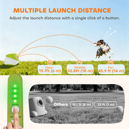 PawHut Automatic Dog Ball Launcher with 5 ETPU Tennis Balls 2.3", 3 Distance Settings 20/33/46ft, Green