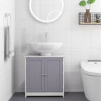 kleankin 60x60cm Under-Sink Storage Cabinet w/ Adjustable Shelf Handles Drain Hole Bathroom Cabinet Space Saver Organizer White and Grey