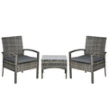 Outsunny 3 Pieces Rattan Bistro Set, Wicker Garden Furniture Set with Glass Top Coffee Table and Chairs, Washable Cushions for Outdoor, Patio, Balcony, Mixed Grey