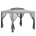 Outsunny 3 x 3 m Gazebo, Netting Party Tent, Patio Canopy Outdoor Event Shelter with Double Tier Roof, Light Grey