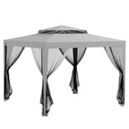Outsunny 3 x 3 m Gazebo, Netting Party Tent, Patio Canopy Outdoor Event Shelter with Double Tier Roof, Light Grey