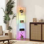 RGB LED Floor Lamp with Shelves, 4-Tier Dimmable Standing Lamp with Remote Control, Oak