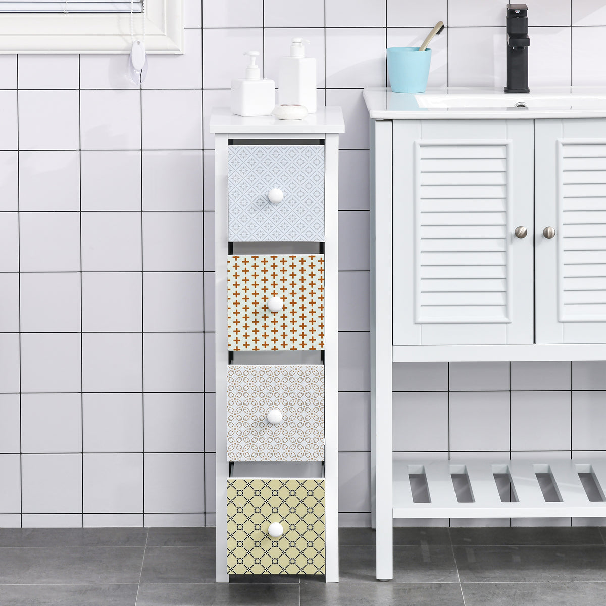 Chest of Drawers, 4 Drawer Dresser, Storage Organizer Toilet Tissue Cabinet for Bedroom, Bathroom