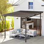 Outsunny 3 x 3(m) Garden Pergola with Waterproof Metal Roof, Lean to Pergola Hardtop Gazebo, Brown