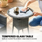 Outsunny Rattan Bistro Set, Reclining Garden Chairs and Glass Coffee Table with Cushions for Patio Balcony Porch, Grey