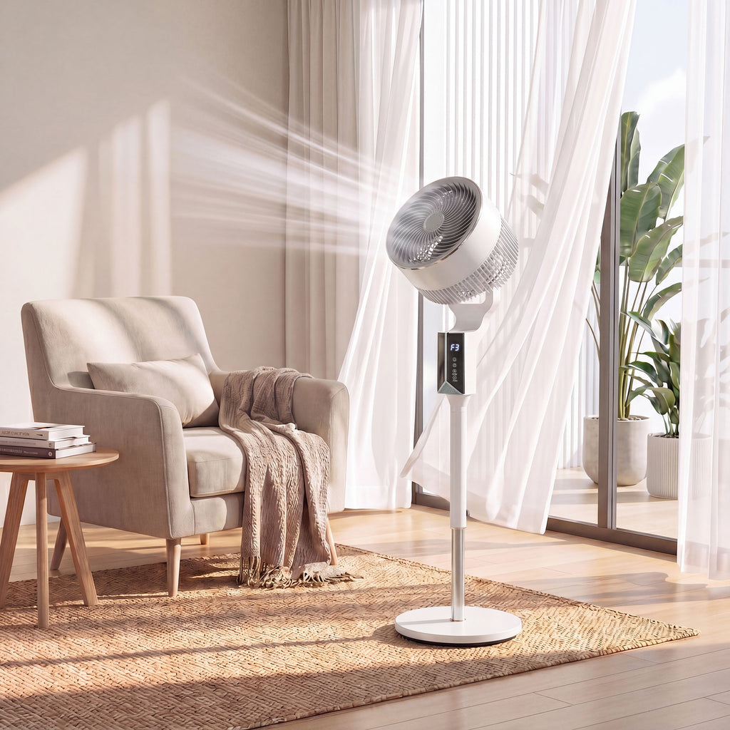 20 dB Silent Standing Fan for Bedroom, 46" Pedestal Fan with Remote, 85° Oscillating, 8 Speeds, White