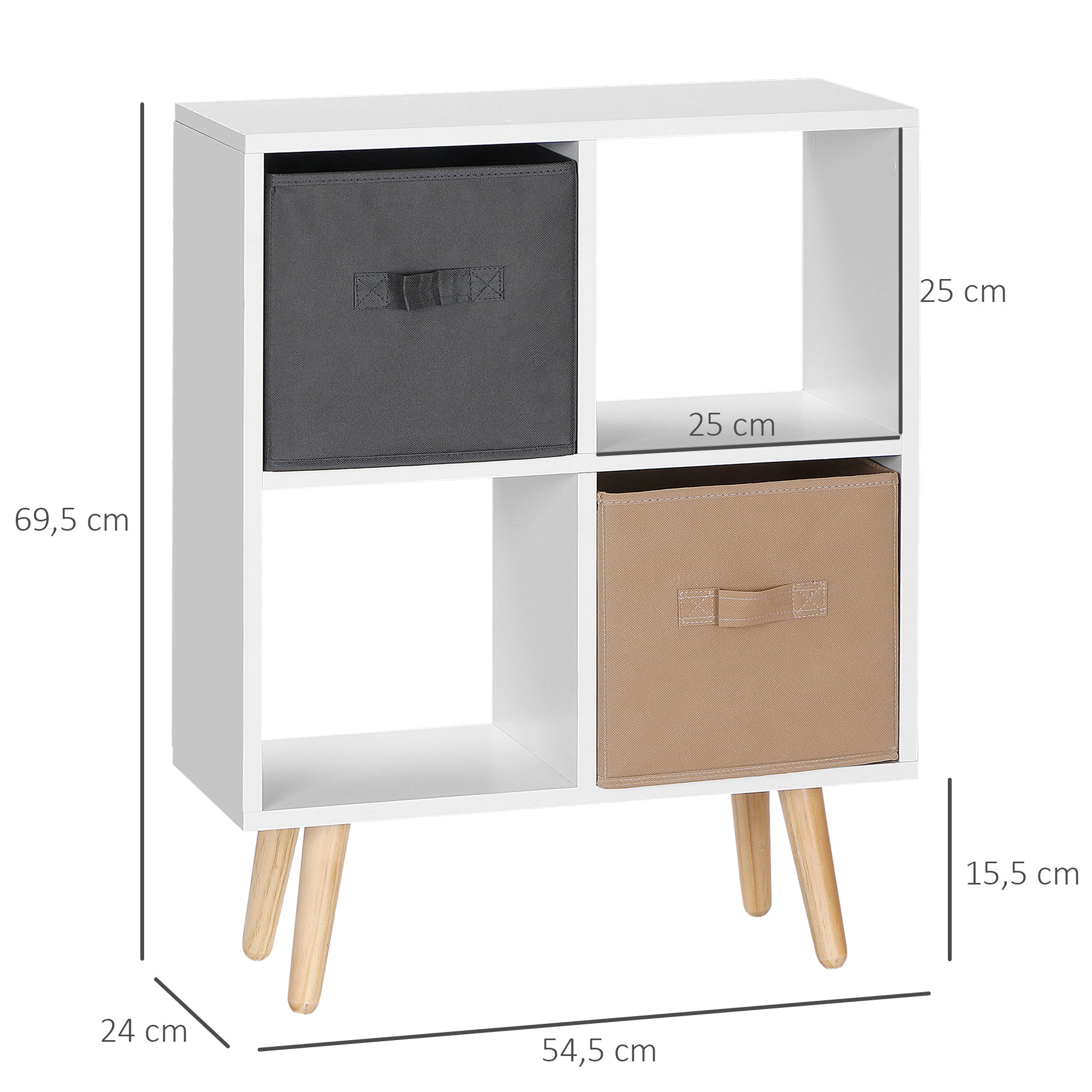 HOMCOM Freestanding 4 Cube Unit Cabinet Unit w/ 3 Fabric Drawers Handles Home Office Storage Shelves