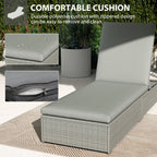Outsunny Rattan Sun Lounger, Five-Position Reclining Garden Lounger Bed with Cushion, Light Grey