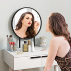 HOMCOM Modern Dressing Table with Round Mirror and Stool, Makeup Vanity Table with 2 Drawers for Bedroom, Living Room, 60 x 40 x 123 cm, White