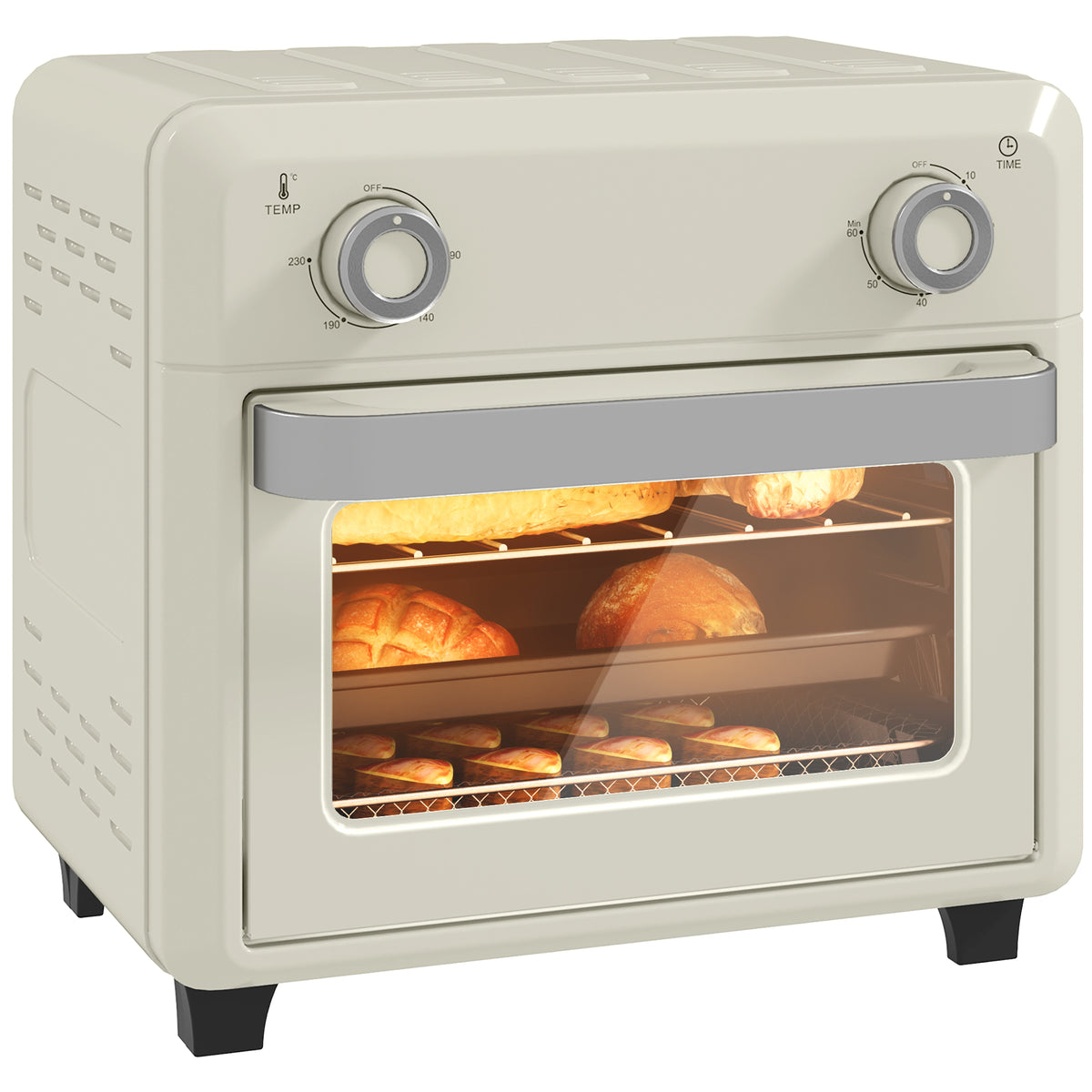 10L Air Fryer Oven, Mini Oven, Oil Free Cooking, Grill, Roast, Bake, with Adjustable Temperature, Timer, Dishwasher Safe, 1000W, Cream White