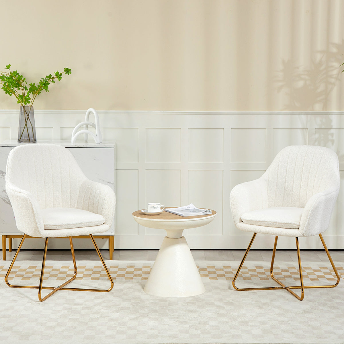 Set of Two Boucle Dining Chairs - Cream